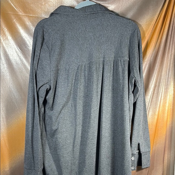 Vintage 70’s Gray Button-Up Shirt Dress stretchy round big collar A2 - Picture 6 of 7